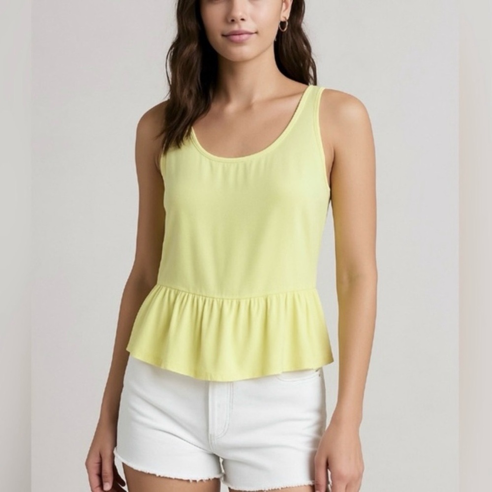 Calvin Klein Top Charteuse Yellow Peplum Crepe Sleeveless S Casual